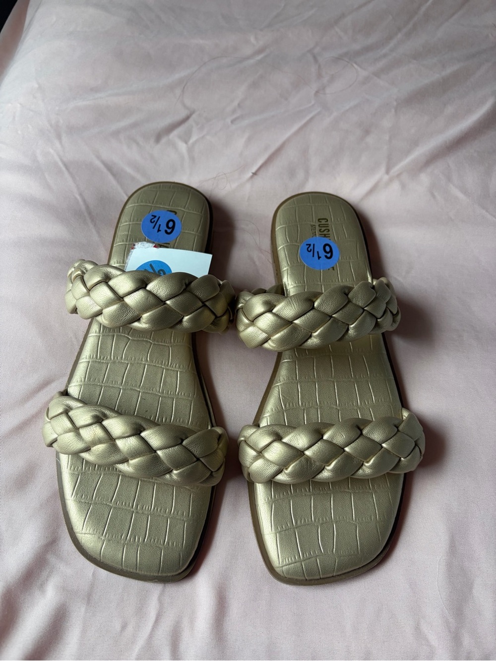 Women's Braided Double-Strap Slide Sandals in Metallic Gold